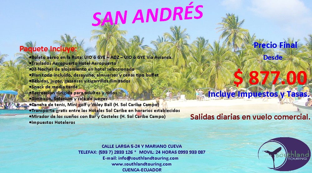 Deliciosas vacaciones de relax en San Andrés con Southland Touring